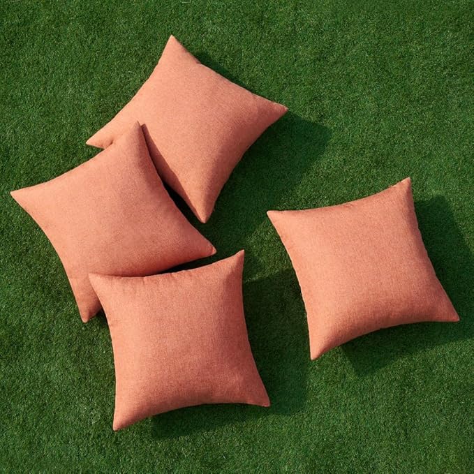 MIULEE Pack of 4 Decorative Outdoor Throw Pillow Covers Linen Waterproof Pillow Covers Spring Farmhouse Cushion Cases for Patio Garden Tent Balcony Couch Sofa 18x18 inch Coral Red