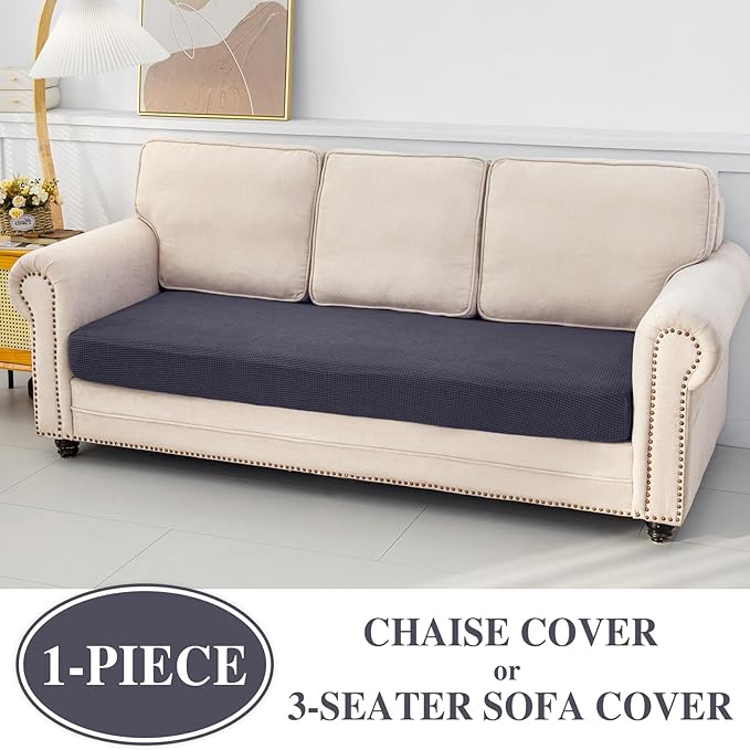 Chaise Couch Cushion Cover Washable Separate Seat Stretch Sectional Sofa Slipcover (1 Piece for Chaise or Sofa 3-Seater, Dark Grey)