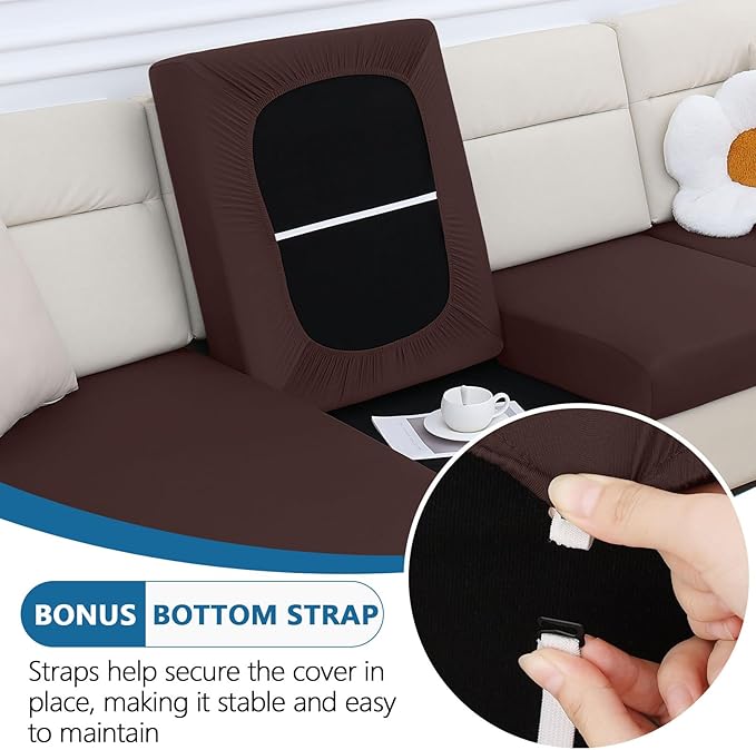 hyha Milk Silk Couch Cushion Covers, Soft Magic Sofa Covers Washable for Cushion Couch, Stretch Sectional Outdoor Cushion Covers for Patio Furniture with Elastic Bottom(Small, Chocolate)