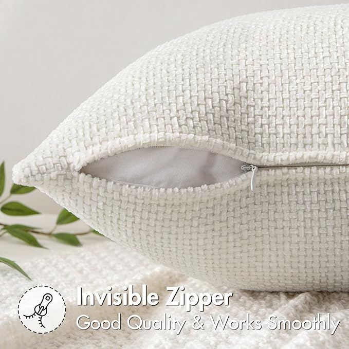 MIULEE Pack of 2 Couch Throw Pillow Covers 20x20 Inch Neutral Pure White Modern Boho Accent Decorative Pillow Covers Soft Chenille Farmhouse Cushion Covers for Home Decor Bed Sofa Living Room