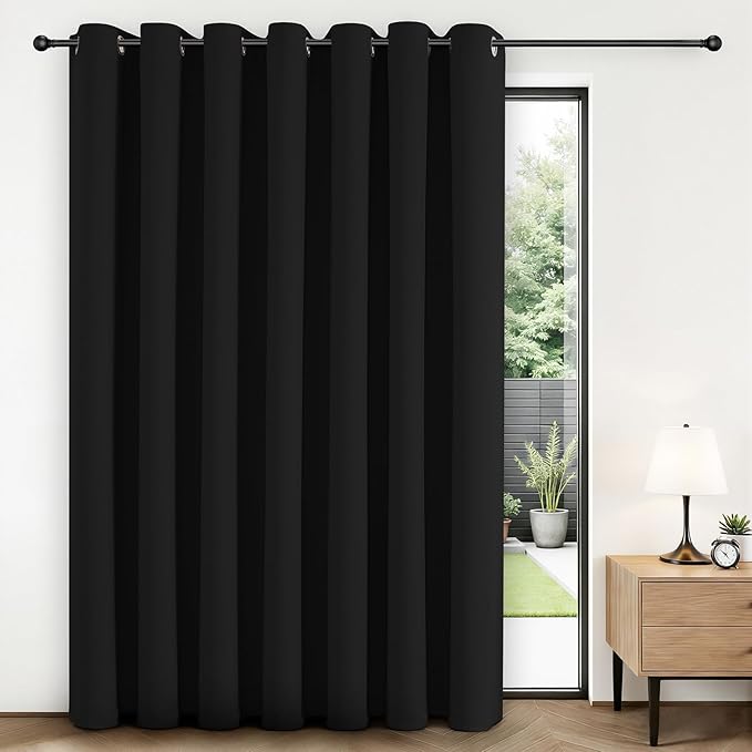 Joydeco Blackout Patio Sliding Door Curtains 84 Inches Long, Grommet Privacy Room Divider Curtains, Extra Wide Thermal Blackout Drapes for Bedroom Living Room (Black, 70Wx84L, 1 Panel)