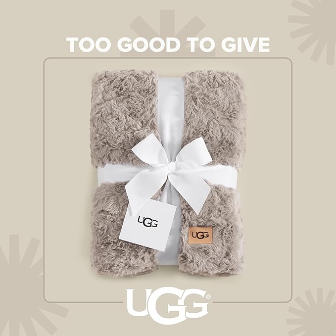 UGG Adalee Faux Fur Throw Blanket, Luxury Cozy Fluffy Blanket for Living Room or Bedroom, Decorative Double-Sided Fuzzy Throw, Machine Washable Spring Decor, 50-inch x 70-inch, Oyster Brown