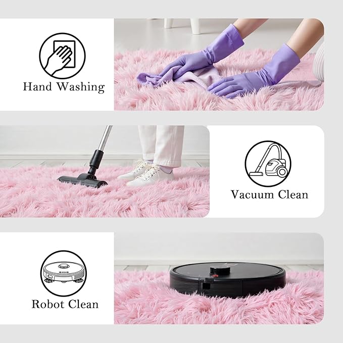 Rugs for Living Room 5x8, Alfombras para Salas Fluffy Shag Large Fuzzy Plush Soft Area Rug, Shaggy Carpets for Bedroom, Kids Boys Girls Home Decor Aesthetic(5 x 8, Pink)