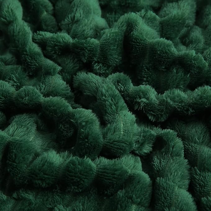 Puncuntex Dark Green Throw Blanket 90"×90" inches Fuzzy 3D Jacquard Decorative Flannel Fleece Super Soft Plush Cozy Blanket for Couch Sofa Chair Lightweight