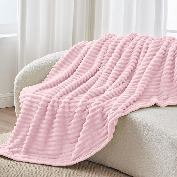 BEDELITE Twin Blanket for Couch & Bed, 300GSM Soft & Warm Fleece Blanket, Decorative and Giftable Striped Cherry Blossom Blankets for Women, Men, 60"x80"