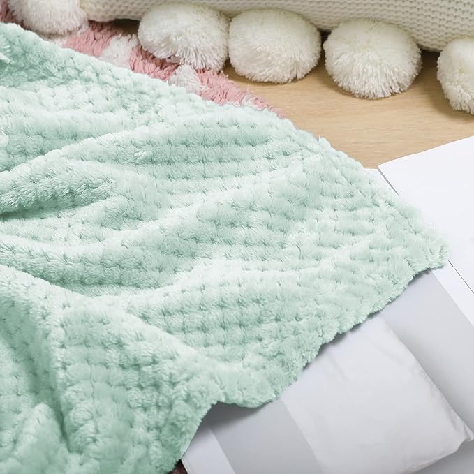 Exclusivo Mezcla Fleece Throw Blanket, Super Soft and Warm Blankets for Couch, Sofa and Bed Waffle Textured, Cozy, Fuzzy and Lightweight (Mint Green, 40x50 Inches)