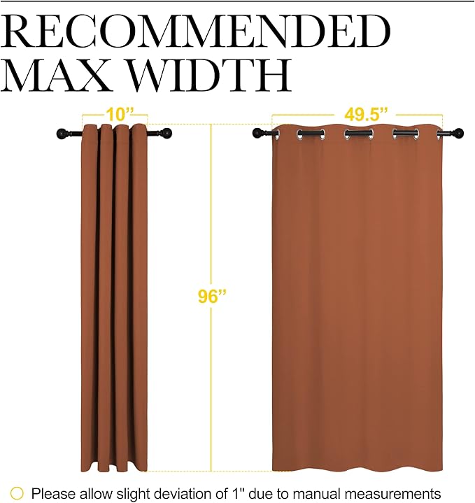NICETOWN Burnt Orange Blackout Curtains for Sliding Door - 55 by 96, 2 Pieces, Blocking Out Sunlight Window Treatment Modern Design Grommet Curtain Panels for Dining Room