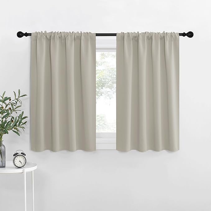 NICETOWN Blackout Curtains for Living Curtains, Room Darkening Window Curtain Panels, Easy-Care Solid Thermal Insulated Draperies/Drapes for Daughter Room (Natural, 2 Panels, 29 by 30)