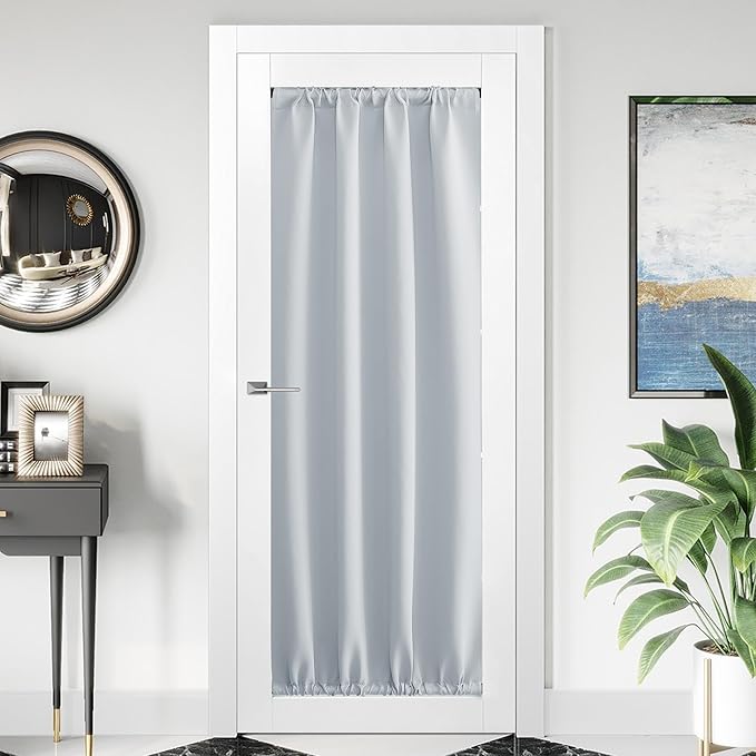 NICETOWN 1 Panel Room Darkening French Door Curtain, Thermal Insulated Front Glass Door Doorway Privacy Sidelight Rod Pocket and Ceiling Track Curtain for Kitchen, 36" x 72", Greyish White