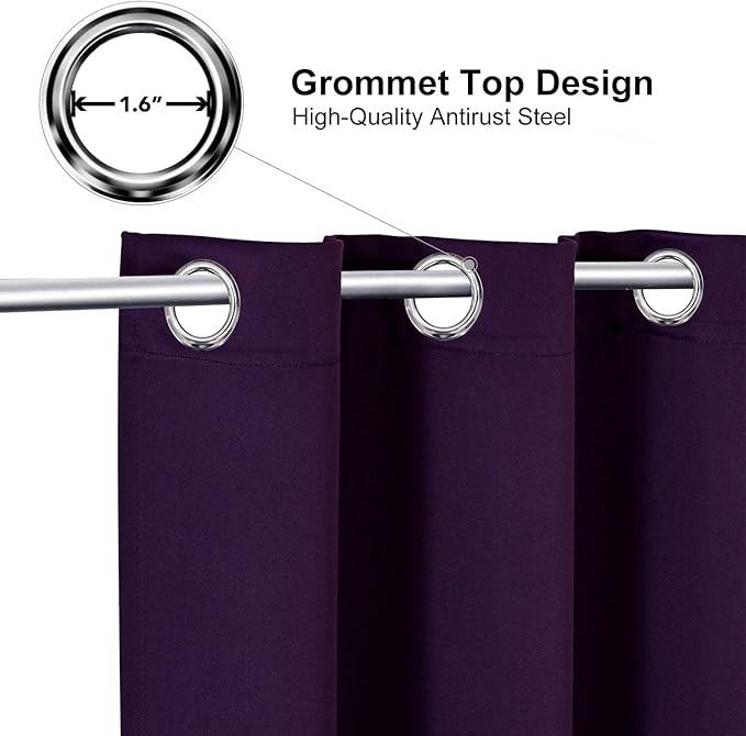 ChrisDowa Blackout Curtains 108 Inches Long 2 Panels Set for Living Room, Grommet Thermal Insulated Room Darkening Curtains for Bedroom (Royal Purple, 52 x 108 Inch)