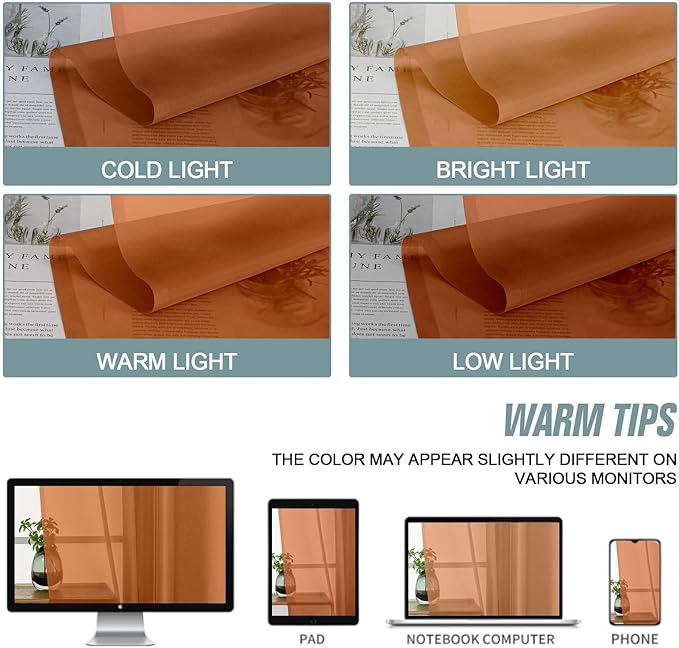 Orange Valances for Windows 14 inch Length 2 Panels Set, Small Voile Sheer Curtains for Bathroom, Soft Fabric Lightweight Light Filtering Kitchen Curtains, Dual Rod Pocket, 2x42Wx14L Inches