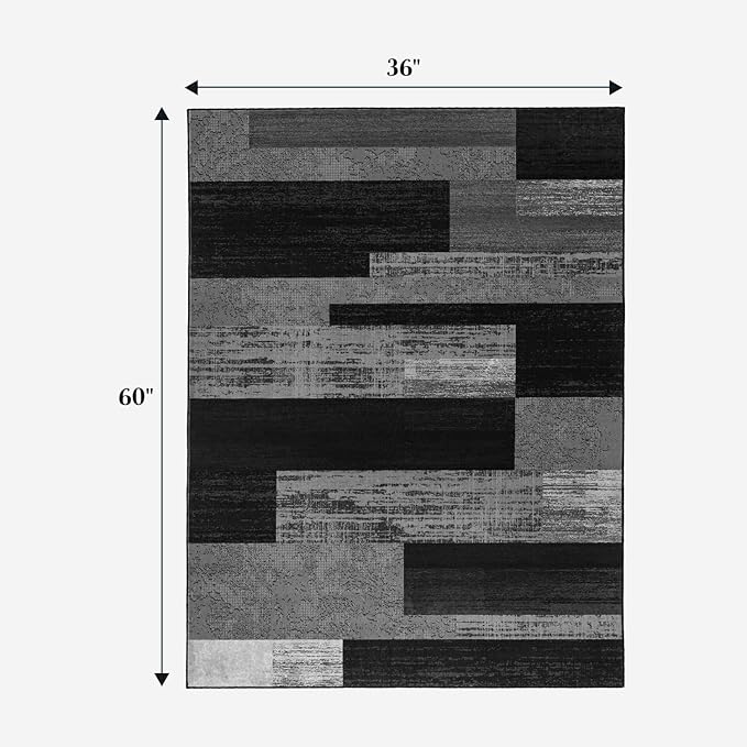 LIANLAM 3x5 Washable Area Rugs for Living Room and Bedroom, Vintage Checkered Pattern Non-Slip Carpet, Stain Resistant Low Pile Soft Rug for Dining Room,Office,Nursery,Kids Room(3x5,Gray)