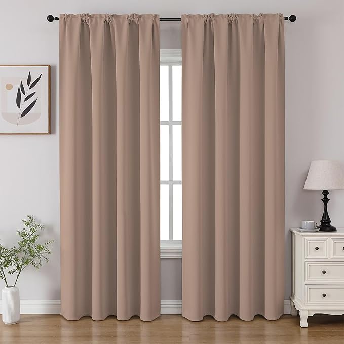 CUCRAF Khaki Blackout Curtains 90 inch Length 2 Panels Set, Rod Pocket Room Darkening Drapes for Bedroom Living Room, Insulated Thermal Light Blocking Window Curtain (W52 x L90 Inch)