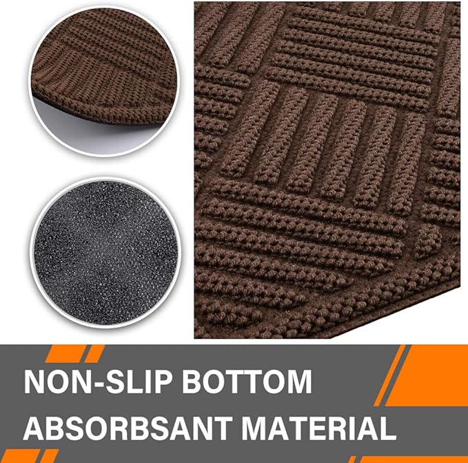 Mibao Front Door Mat, Dirt Trapper Welcome Mat for Outdoor Indoor, Non-Slip Waterproof Doormat, Durable Machine Washable Low Profile Entry Rug for Back Door Outside Patio, 61.5" x 36", Coffee Grid