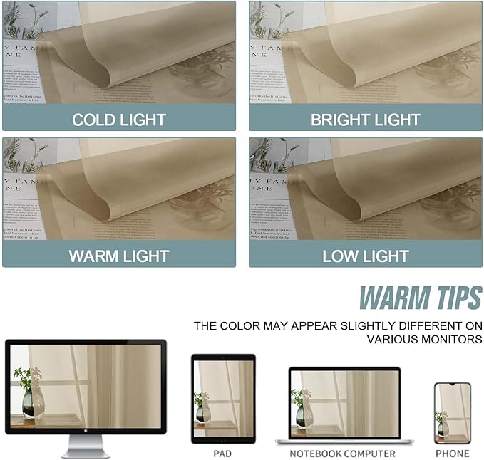 Taupe Sheer Curtains 84 Inches Long 2 Panels, Elegant Airy Transparent Light Filtering Window Curtains, Window Drapes for Living Room Bedroom, Top Dual Rod Pocket Design, 2x42Wx84L Inches