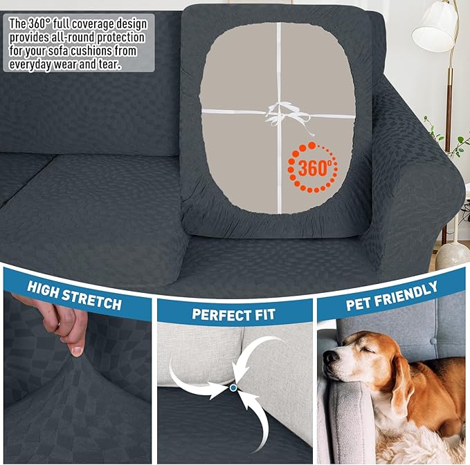 2025 Stretch Cushion Cover for Sofa, Individual Couch Sofa Seat Covers Removable & Washable, Sectional Couch Cushion Slipcover Replacement, Unique Fashion Pattern Soft Cozy Durable (3Pc, Dark Gray)