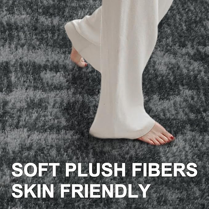 8x10 Ft Extra Large Shag Rugs for Living Room, Tie Dyed Ultra Soft Fluffy Furry Area Rugs for Bedroom Indoor Floor, Aesthetic Carpet for Kids Home Decor (Grey)