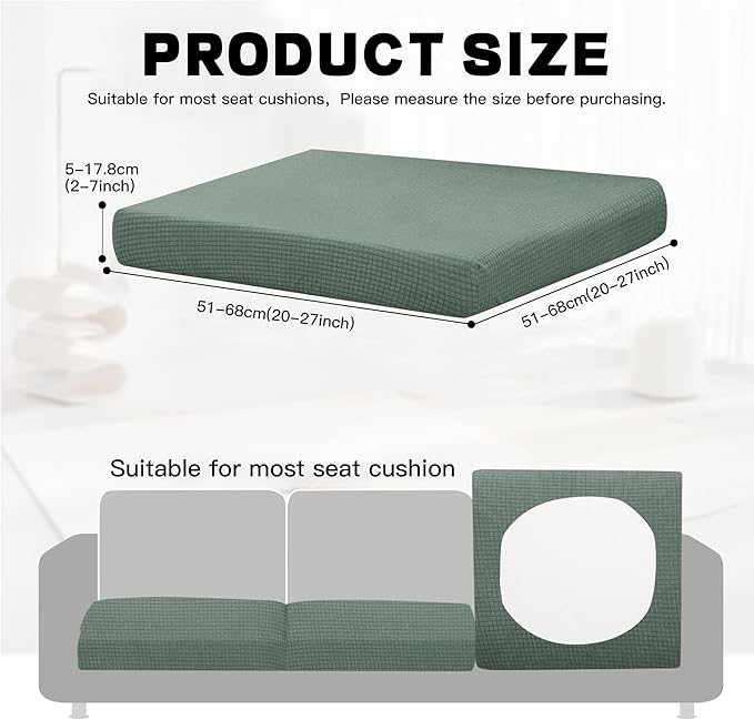 8Pcs Outdoor Cushion Covers, Patio Cushion Covers,Stretch Elastic Slipcovers, Replacement Washable Furniture Protector for Patio Couch,Thick Jacquard Fabric(Matcha Green, Cover Only)