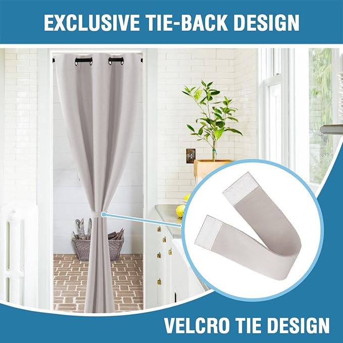 H.VERSAILTEX Doorway Curtain Blackout Closet Door Curtain Room Divider Window Treatment Curtain for Bedroom Thermal Insulated Privacy Drape Soundproof Grommet, 42 x 80 inches, 1 Panel, Stone
