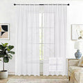 SpaceDresser Check Sheer Curtains 63 Inches Long for Living Room, Rod Pocket Plaid Semi Sheer Drapes for Kitchen Bedroom（White, 52W x 63L）