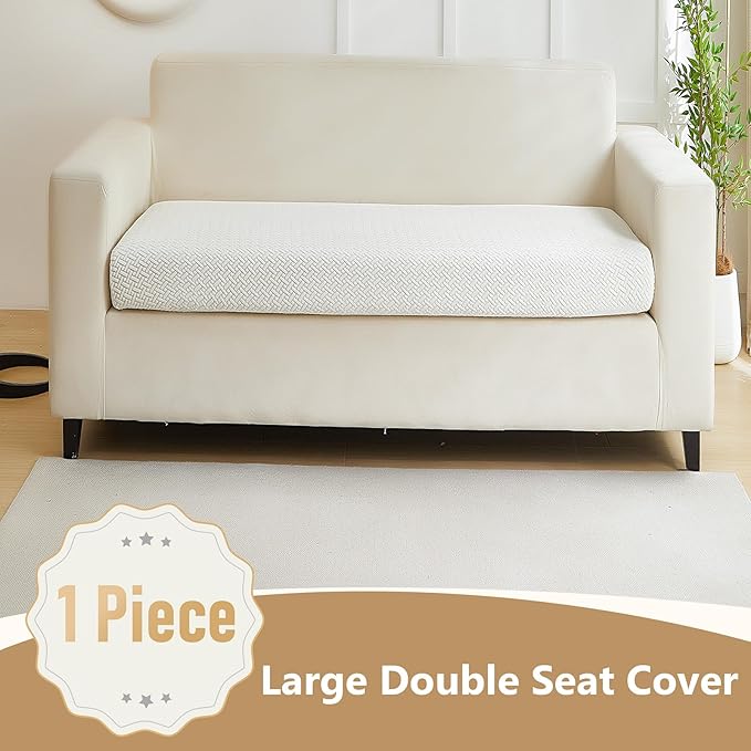 Couch Cushion Covers for Sofa Couch Covers Wear-Resistant Universal Sofa Cover Washable Stretch for Sectional Slipcovers (Texture-Cream White,Large Double Seat Cover)
