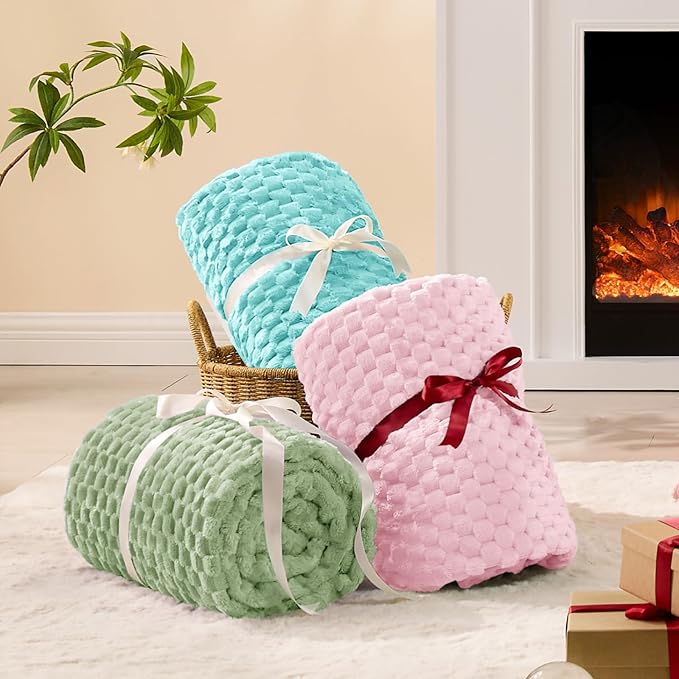 BEDELITE Fleece Blanket - 3D Jacquard Decorative Cherry Blossom Twin Blankets for Couch & Bed, Soft and Cozy Warm Plush Fluffy Blanket All Seasons Suitable, 60x80Inches