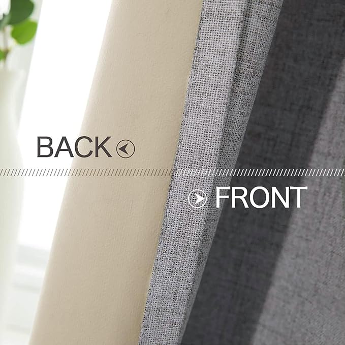 MIULEE Linen Texture Curtains for Bedroom Solid 100% Blackout Thermal Insulated Grey Curtains Grommet Room Darkening Curtains/Draperies Luxury Decor for Living Room Nursery 52x108 Inch (2 Panels)