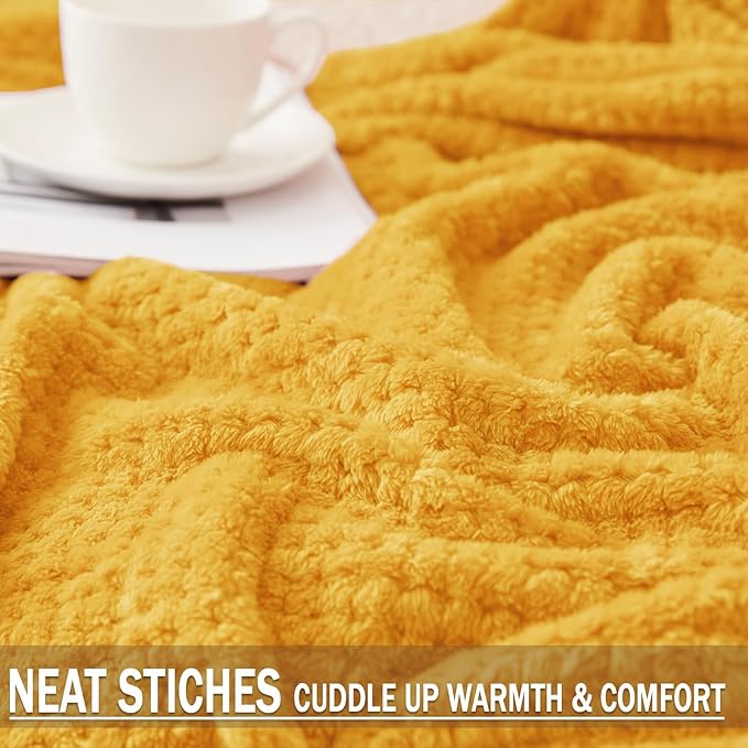 Exclusivo Mezcla Fleece Throw Blanket Extra Large, Super Soft and Warm Blankets for Couch, Sofa and Bed Waffle Textured, Cozy, Fuzzy and Lightweight (Mustard Yellow, 50x70 Inches)