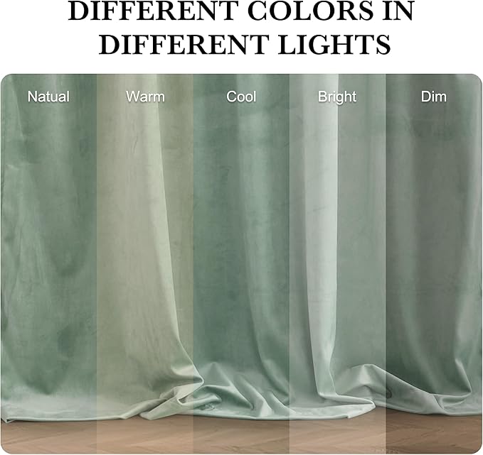 RYB HOME Auqa Velvet Curtains 84 inches Long, Room Darkening, Floor-Length, Stylish Velvet Drapes with Hook Belt for Coastal Nursery Living Room Office, 52" W x L84 L