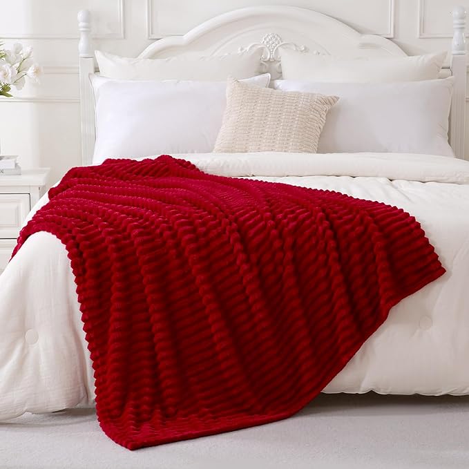 Red Fleece Throw Blanket 108”×90” for Couch Sofa Bed,Super Soft Cozy Plush Microfiber Flannel Blanket with Stripes Design Lightweight for Adults,Woman,Girls