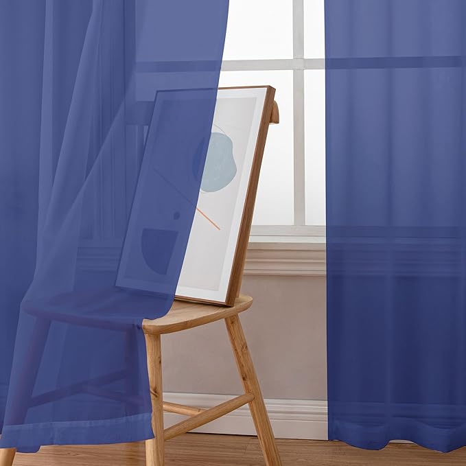 OWENIE Blue Sheer Curtains 72 Inches Long 2 Panels Set, Transparent Light Filtering Sheer Curtain Rod Pocket Clear Drapes for Living Room Bedroom Window Sliding Glass Door, Each 42 x 72 Inch