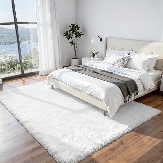 8x10 Area Rugs for Living Room:Ultra Soft Fluffy Shag White Rugs for Bedroom, Non-Slip Large Fuzzy Plush Rug Indoor Floor Carpet for Nursery Kids Boys Girls Room, Dorms, Playroom, Modern Home Decor