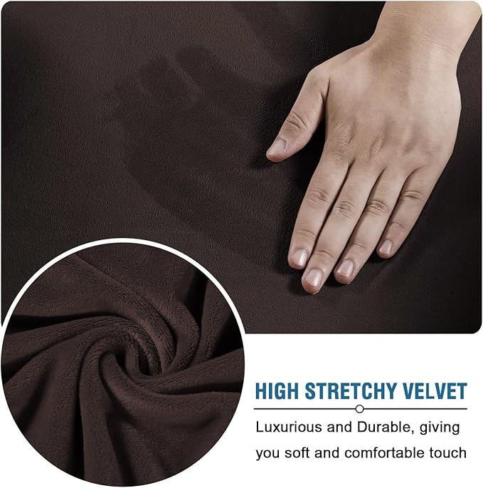 H.VERSAILTEX Real Velvet Plush 3 Piece Stretch Sofa Covers Couch Covers for 2 Cushion Couch Sofa Slipcovers Width Up to 90 Inch Feature Thick Soft Stay in Place (Large Sofa, Brown)