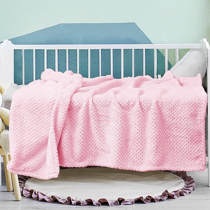 Exclusivo Mezcla Fleece Throw Blanket, Super Soft and Warm Blankets for Couch, Sofa and Bed Waffle Textured, Cozy, Fuzzy and Lightweight (Light Pink, 40x50 Inches)