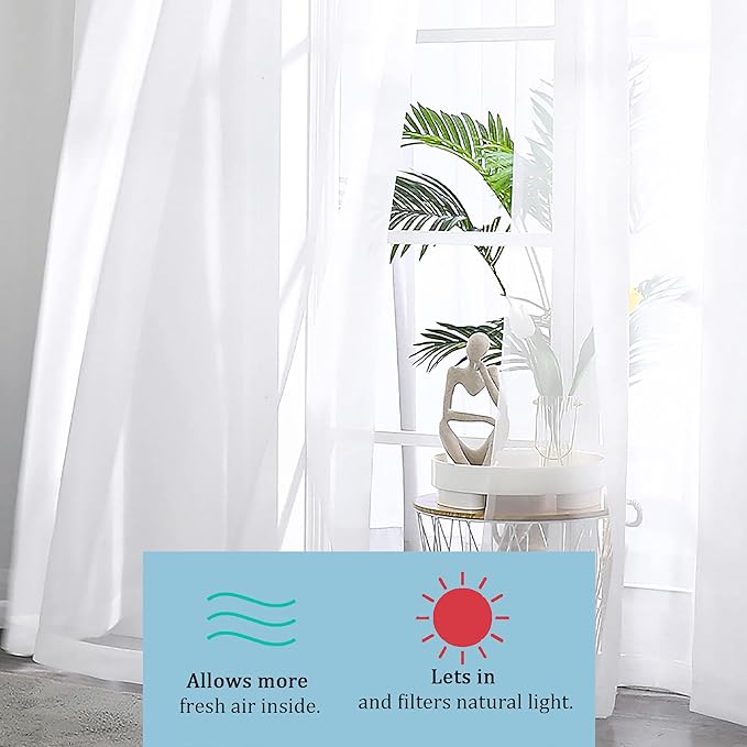 OWENIE White Sheer Curtains 108" inches Length 2 Panels Set, Sheer Curtains Rod Pocket Voile Drapes for Living Room, Airy Soft-Touching Drapes, 2 PCS Panels, Each 42" W x 108" L