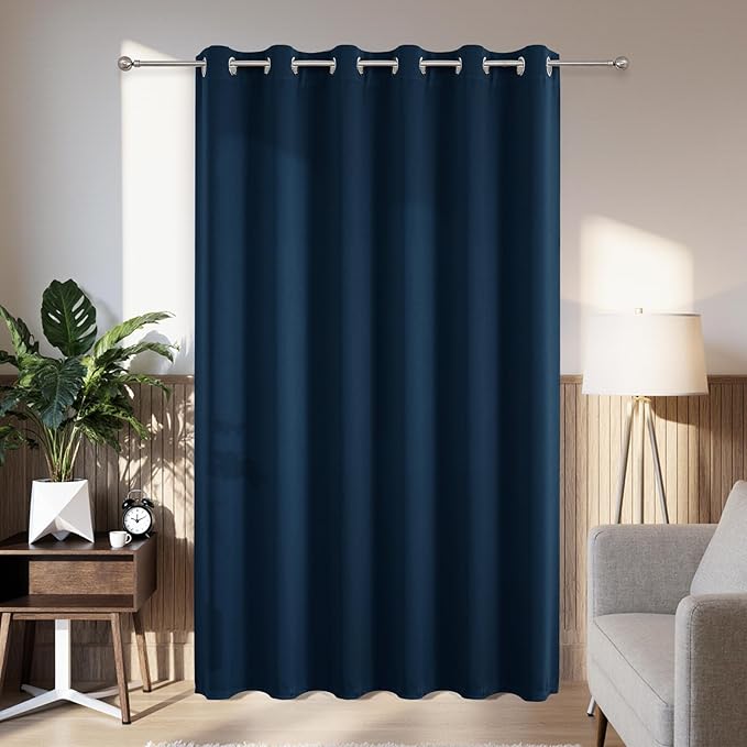 Joydeco Blackout Patio Sliding Door Curtains 90 Inches Long, Grommet Privacy Room Divider Curtains, Extra Wide Thermal Blackout Drapes for Bedroom Living Room (Navy Blue, 80Wx90L, 1 Panel)