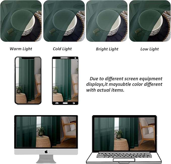 Chyhomenyc Sheer Hunter Green Kitchen Tier Curtains 24 Inch Length Set, Small Window Curtains Treatment for Bathroom/Living Room/Cafe/Basement, Short Voile Curtain Tiers 42in x 24in, Rod Pocket, 2 PCS