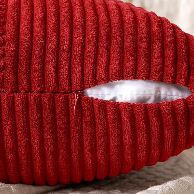 MIULEE Christmas Red Decorative Lumbar Throw Pillow Covers 12x20 Inch for Couch Bed Sofa Pack of 2 Boho Farmhouse Throw Pillows Soft Cross Corduroy Patchwork Textured Cushion Cases