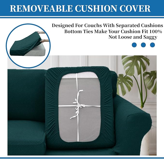 XINEAGE New 3 Pieces Couch Covers for 2 Extra Large Cushion Sofa Super Stretch Sofa Cover for 2 Large Seat Universal Loveseat Slip Cover for Living Room (Blackish Green), 71"-91"(2 Cushions)