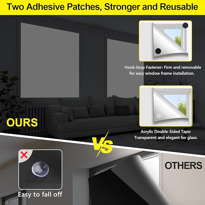 FADOTY Cuttable Blackout Shades Fabric Sheet, Blackout Curtains for Bedroom, Portable 100% Black Out Window Cover Film, No Drill Window Blinds, Sun Heat Light Blocker for Travel Media Dorm, 57'' W