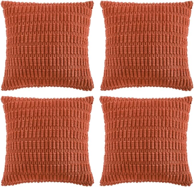 Fancy Homi 4 Packs Boho Burnt Orange Fall Decorative Throw Pillow Covers 20x20 Inch for Couch Bed Sofa, Rustic Modern Farmhouse Home Decor, Soft Plush Corduroy Square Cute Cushion Case 50x50 cm