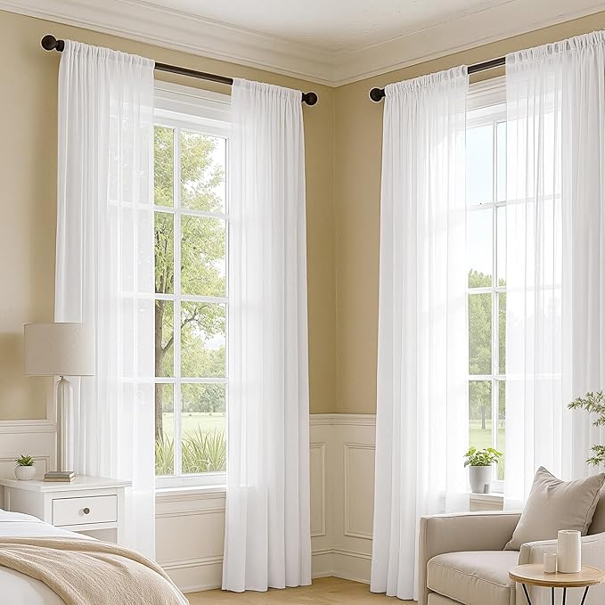 MIULEE White Sheer Curtains 94 Inches Long, 4 Panels Set, Light Filtering Voile Rod Pocket Drapes, Airy Soft Fabric Window Treatments for Living Room and Bedroom, 42 x 94 Inches