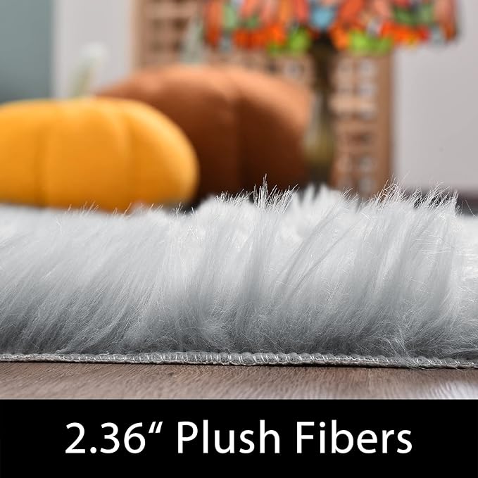 Latepis Grey Rugs for Living Room Shag 6x8 Faux Fur Sheepskin Rug for Sofa Bedroom Fluffy Washable Furry Plush Rugs, Rectangle