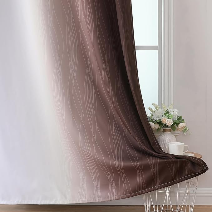 Estelar Textiler Brown and Greyish White Blackout Curtains 72 Inch Length 2 Panels Set, Full Room Darkening Grommet Ombre Curtains for Bedroom, Thermal Insulated Light Blocking Gradient Drapes,52Wx72L