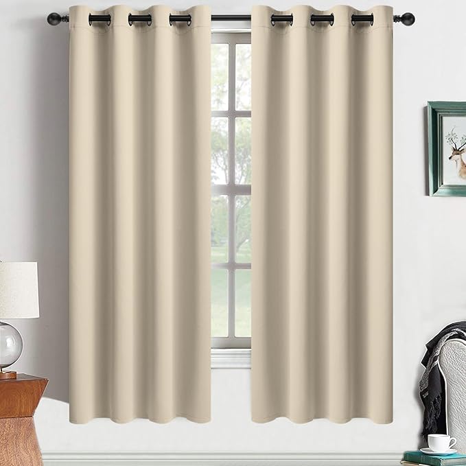 Yakamok Thermal Insulated Grommet Blackout Draperies/Drapes for Bedroom Window,Room Darkening Curtain Panels (2 Panels, W52 x L63 -Inch,Cream Beige)