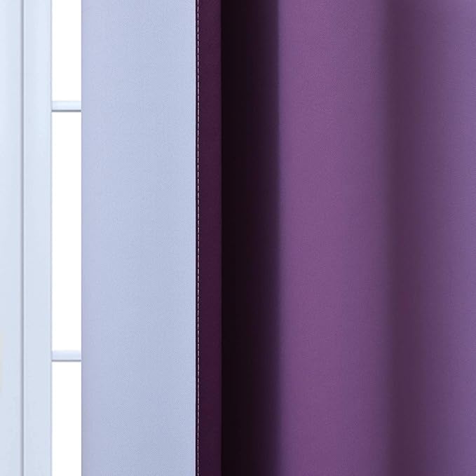 Yakamok Room Darkening Ombre Curtains 84 Inch Length, Purple and Greyish White Thermal Insulated Gradient Color Curtains,Light Blocking Grommet Window Drapes for Bedroom,70 Inch Width,2 Panels
