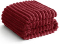 HIMEET Deep Red Ribbed Twin Blanket for Bed - 300GSM Lightweight Soft Fleece Blanket for Men Women, Blankets Graduation Birthday Gifts, Striped Spring Home School Dorm Decor, Deep Red, 60x80 Inches