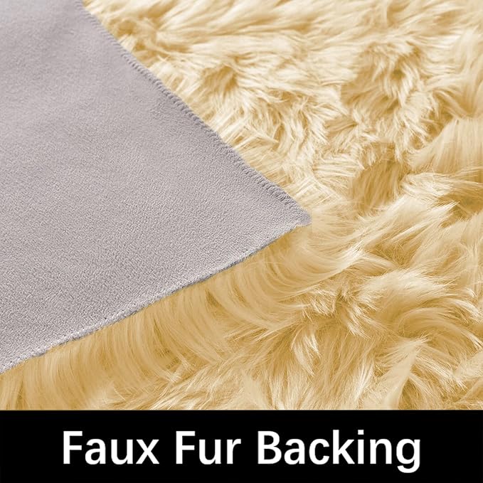 Latepis Yellow Rug for Bedroom Circle Faux Sheepskin Fur Round Rugs 5ft Furry Fluffy Rug for Bedroom Bedside Cute Home Decor