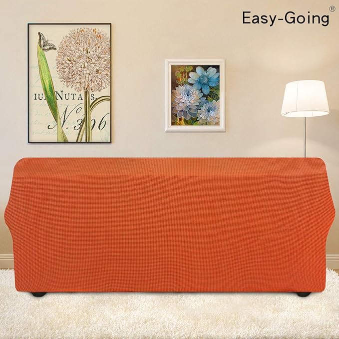Easy-Going Stretch Sofa Slipcover 1-Piece Sofa Cover Furniture Protector Couch Soft with Elastic Bottom for Kids, Polyester Spandex Jacquard Fabric Small Checks (Sofa, Orange)