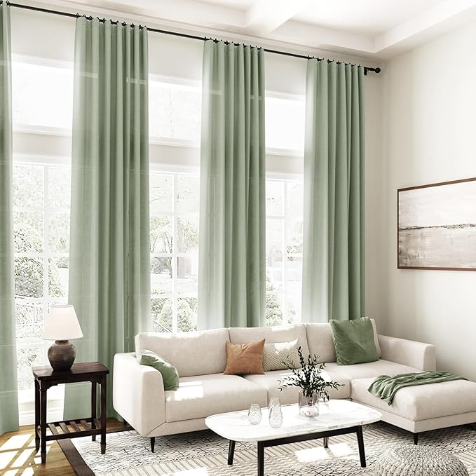 Desert Sage Linen Curtains for Living Room 94 Inches Long Light Filtering Semi Sheer Curtain Back Tab Rustic Farmhouse Decor Elegant Luxury Boho Drapes for Bedroom Dinner Room 52x94, 2 Panels